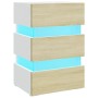 Mesita noche LED blanco y Sonoma madera ingeniería 45x35x67 cm