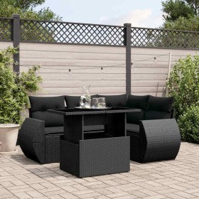 Set de muebles de jardín 5 pzas y cojines ratán sintético negro