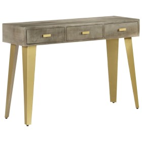 Mesa consola madera maciza de mango con latón gris 110x35x76 cm