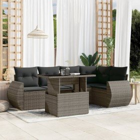 Set de muebles de jardín 6 pzas y cojines ratán sintético gris
