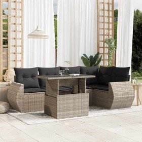 Set de sofás de jardín 6 pzas y cojines ratán sintético gris