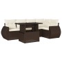 Set sofás de jardín 6 piezas y cojines ratán sintético marrón