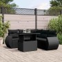Set de sofás de jardín 6 piezas y cojines ratán sintético negro