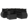 Set de sofás de jardín 6 piezas y cojines ratán sintético negro