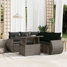 Set de muebles de jardín 6 pzas y cojines ratán sintético gris