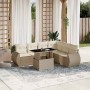 Set sofás de jardín 7 piezas y cojines ratán sintético beige