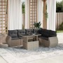 Set de sofás de jardín 7 pzas con cojines ratán PE gris claro