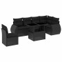 Set de sofás de jardín 7 pzas con cojines ratán sintético negro