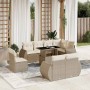Set de sofás de jardín 9 pzas con cojines ratán sintético beige