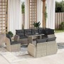 Set muebles jardín 9 pzas y cojines ratán sintético gris claro