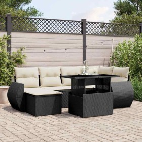 Set de sofás de jardín 7 pzas con cojines ratán sintético negro