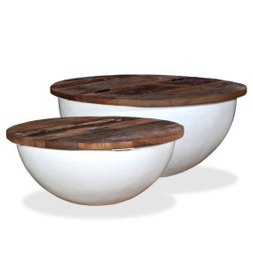 Set mesa de centro forma de bol 2 uds madera reciclada blanco