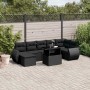 Set de sofás de jardín 8 piezas y cojines ratán sintético negro