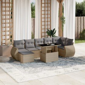 Set de sofás de jardín y cojines 8 piezas ratán sintético beige
