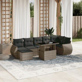 Set de sofás de jardín y cojines 8 piezas ratán sintético gris Set de sofás de jardín y cojines 8 piezas ratán sintético gris