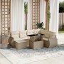 Set de sofás de jardín y cojines 8 piezas ratán sintético beige