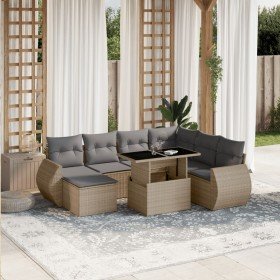 Set de sofás de jardín y cojines 8 piezas ratán sintético beige