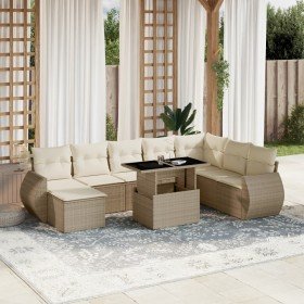 Set de sofás de jardín 9 pzas con cojines ratán sintético beige