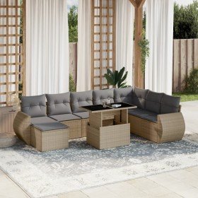 Set de sofás de jardín 9 pzas con cojines ratán sintético beige en Conjuntos de jardín | Comprar online en Foro24