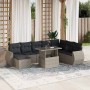 Set muebles jardín 9 pzas y cojines ratán sintético gris claro