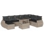 Set muebles jardín 9 pzas y cojines ratán sintético gris claro