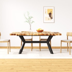 Mesa de comedor madera maciza de mango y cruz de acero 180 cm