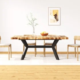 Solid mango wood dining table with steel cross 180 cm by vidaXL, Kitchen and dining tables - Ref: Foro24-244805, Price: 413,9...