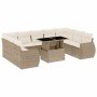 Juego de sofás jardín con cojines beige 10 pzas ratán sintético