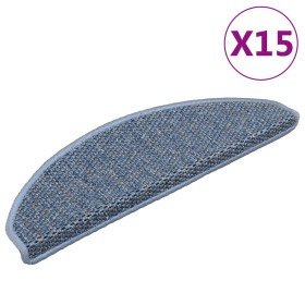 Alfombrilla autoadhesiva escalera sisal 15 uds azul 65x21x4 cm