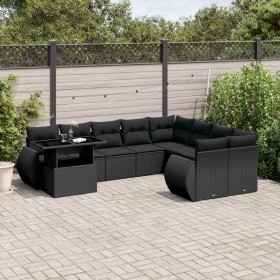 Set de sofás de jardín 10 pzas cojines ratán sintético negro