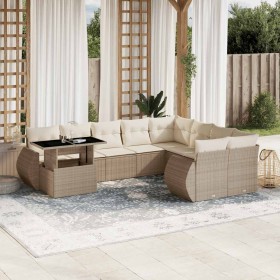 Juego de sofás jardín con cojines beige 10 pzas ratán sintético