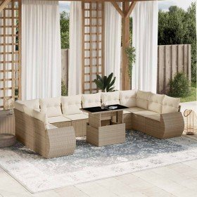Set de sofás de jardín 11pzas con cojines ratán sintético beige en Conjuntos de jardín | Comprar online en Foro24