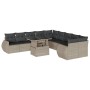 Set de sofás de jardín 11 pzas y cojines ratán sintético gris