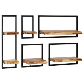 Set of 5 solid acacia wood and steel wall shelves by vidaXL, Shelves and shelves - Ref: Foro24-246014, Price: 158,15 €, Disco...