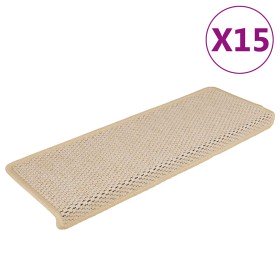 Alfombrilla autoadhesiva escalera sisal 15 uds crema 65x21x4 cm