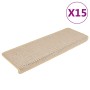 Alfombrilla autoadhesiva escalera sisal 15 uds crema 65x21x4 cm