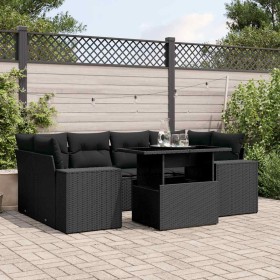 Set de sofás de jardín 7 pzas con cojines ratán sintético negro