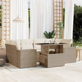 Set sofás de jardín 7 piezas y cojines ratán sintético beige
