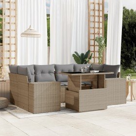 Set sofás de jardín 7 piezas y cojines ratán sintético beige