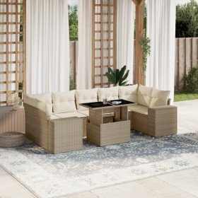 Set de sofás de jardín y cojines 8 piezas ratán sintético beige