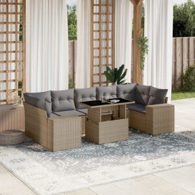 Set de sofás de jardín y cojines 8 piezas ratán sintético beige