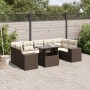 Set sofás de jardín 8 piezas y cojines ratán sintético marrón