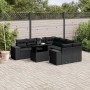 Set de sofás de jardín 8 piezas y cojines ratán sintético negro