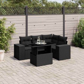 Set de muebles de jardín 5 pzas y cojines ratán sintético negro