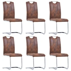 Cantilever dining room chairs 6 pcs brown artificial suede leather by vidaXL, dining chairs - Ref: Foro24-278838, Price: 444,...