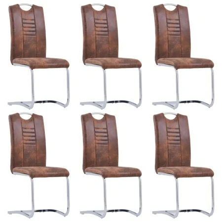 Sillas voladizas comedor 6 uds piel de ante artificial marrón de vidaXL, Sillas de comedor - Ref: Foro24-278838, Precio: 443,...