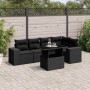 Set de sofás de jardín 6 piezas y cojines ratán sintético negro