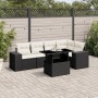 Set de sofás de jardín 6 piezas y cojines ratán sintético negro