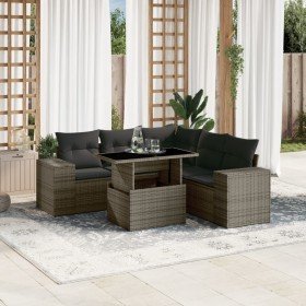 Set de muebles de jardín 6 pzas y cojines ratán sintético gris