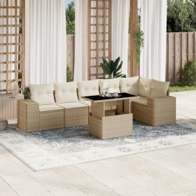 Set sofás de jardín 7 piezas y cojines ratán sintético beige en Conjuntos de jardín | Comprar online en Foro24